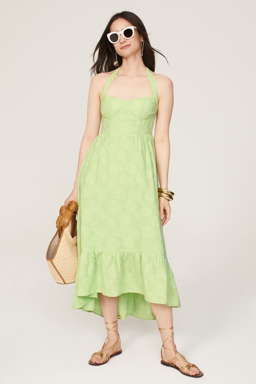 ASHLEY PARK X RTR Green Cotton Blend A-Line Halter Neck Tie Midi Dress Size 2